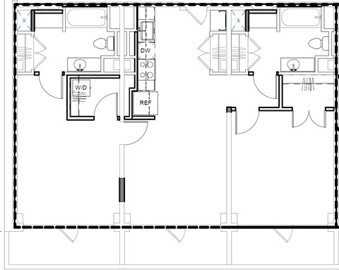 Floor plan for 2 beds, 2 baths, 990 sqft